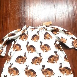 Milkbarn New baby long sleeve gathered rabbit,bunny, Easter print 6-12 months